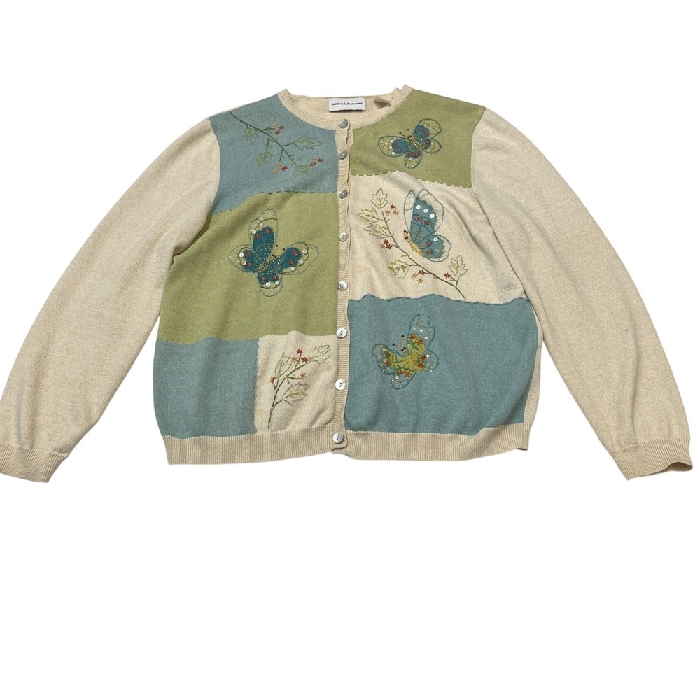 Butterfly Floral Cardigan Embroidered Beaded Sequin XL Grandma Cottagecore